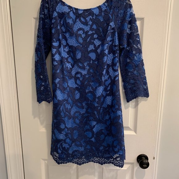 LILLY Pulitzer Aaliyah lace Cerulean Cocktail dress Carolina blue navy bow - Picture 2 of 6